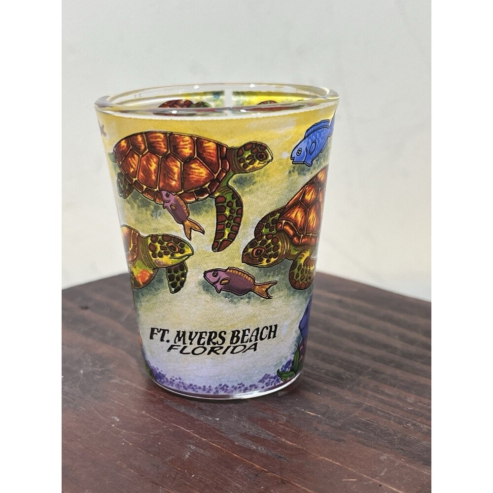 Ft. Myers Beach Florida Souvenir Turtle In & Out Shot Glass Tropical Sea Life